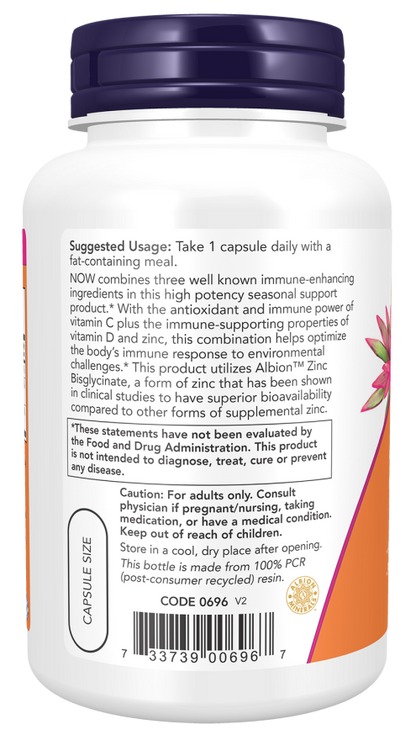 NOW C-1000 Zinc & D-3 Immune Support – 100 Veg Capsules