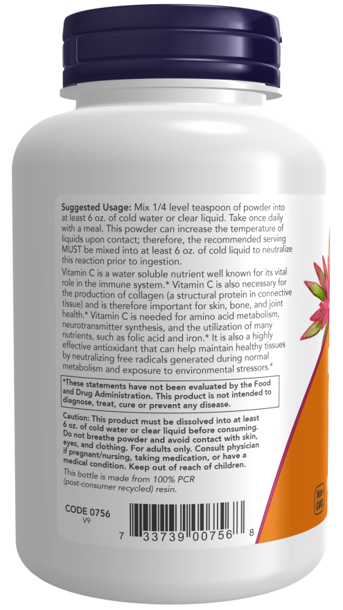 NOW Buffered Magnesium Ascorbate Vitamin C Powder supplement, 8 oz bottle