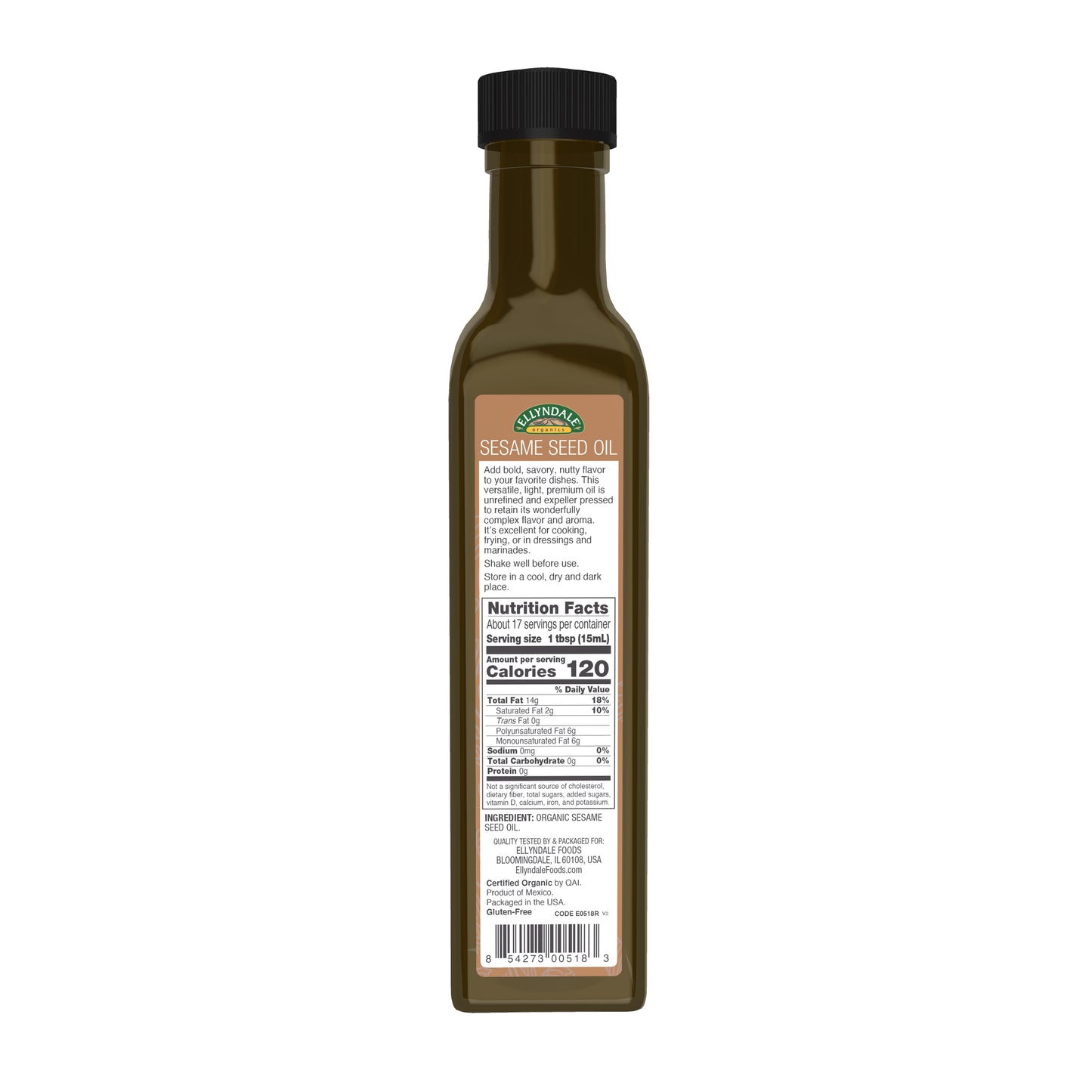 Ellyndale Organics Organic Extra Virgin Sesame Seed Oil bottle, 8.45 fl oz