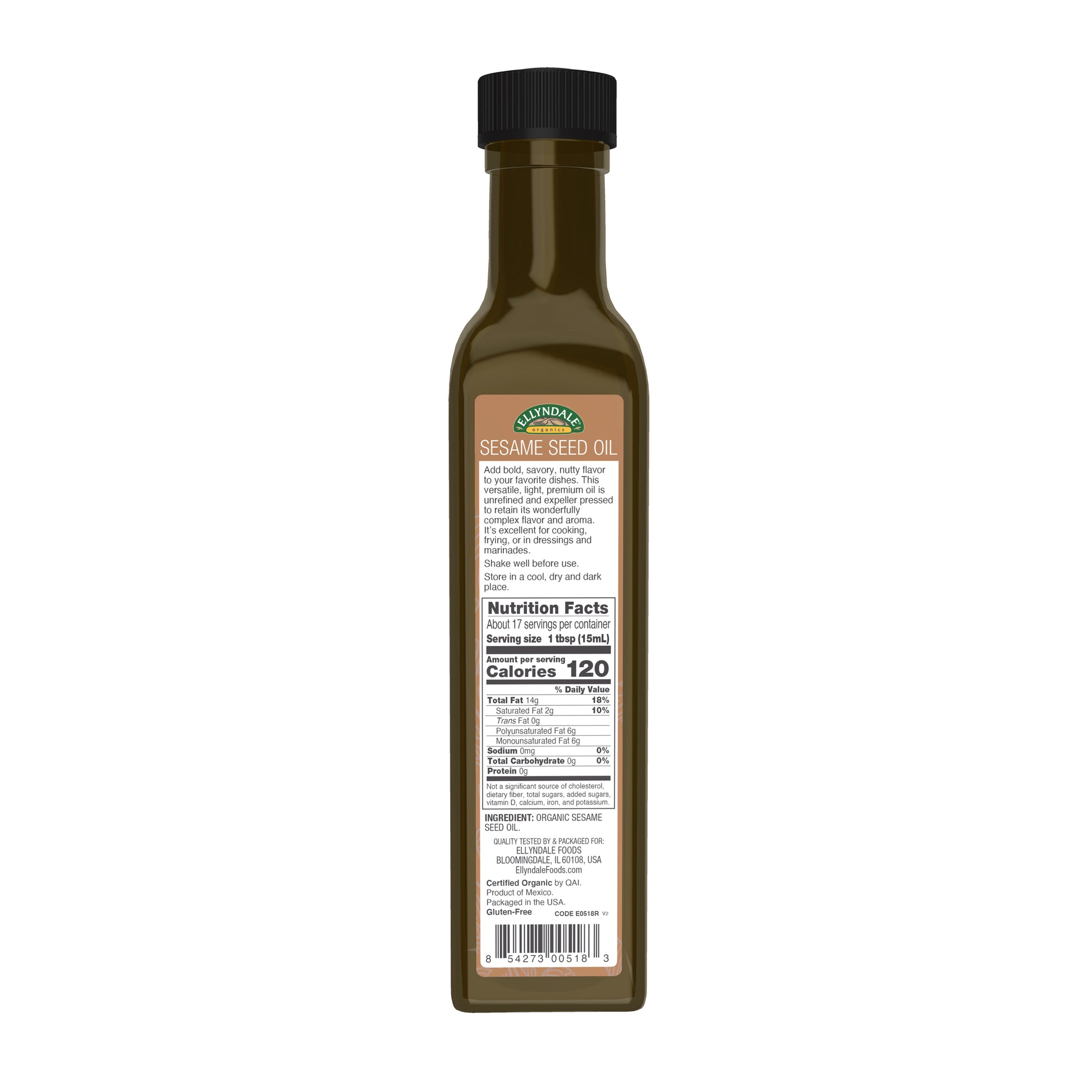 Ellyndale Organics Organic Extra Virgin Sesame Seed Oil bottle, 8.45 fl oz