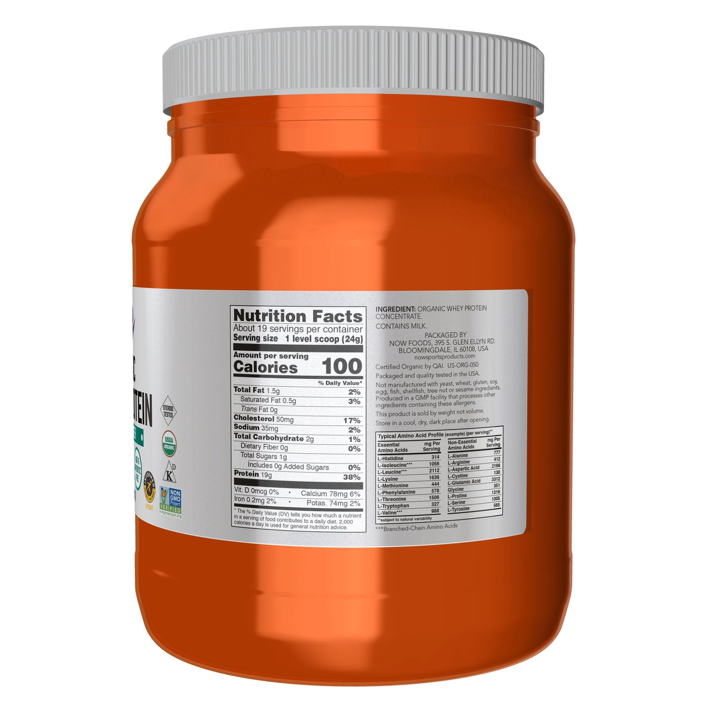 NOW Sports Organic Whey Protein Powder Unflavored 1 lb