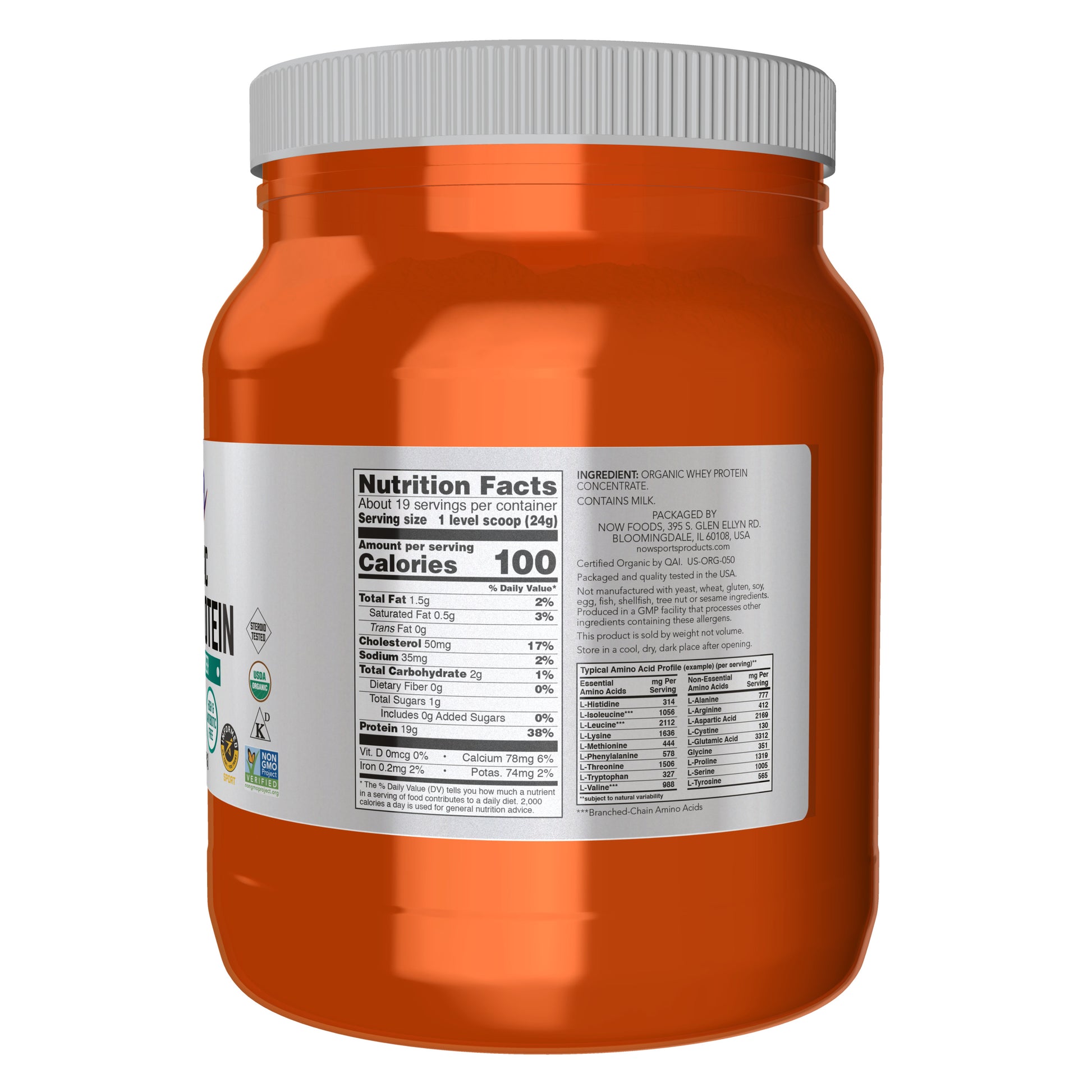 NOW Sports Organic Whey Protein Powder Unflavored 1 lb