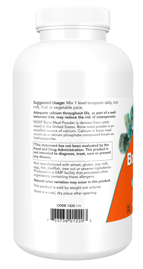NOW Bone Meal Powder dietary supplement bottle, 1 lb