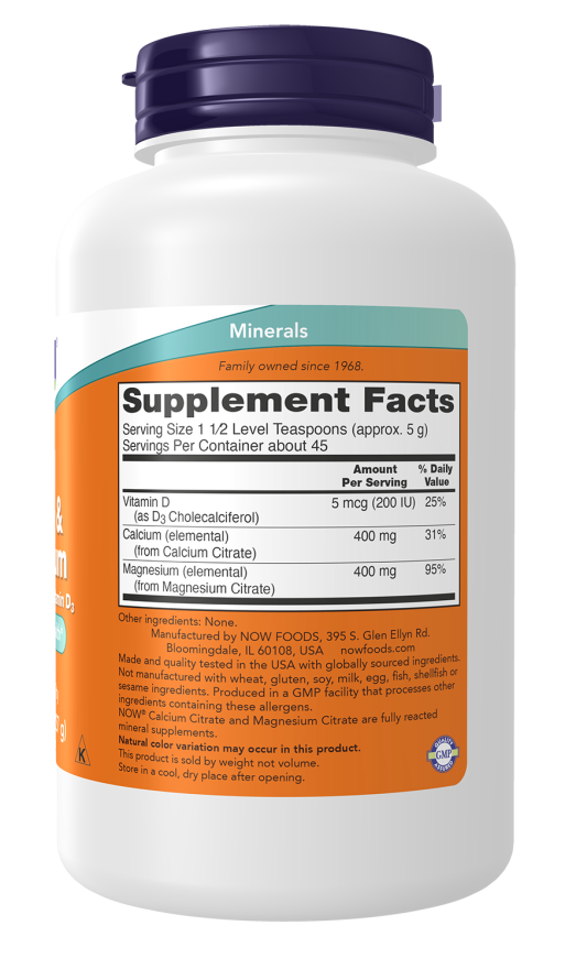 NOW Foods Calcium & Magnesium Citrate Powder for bone health support
