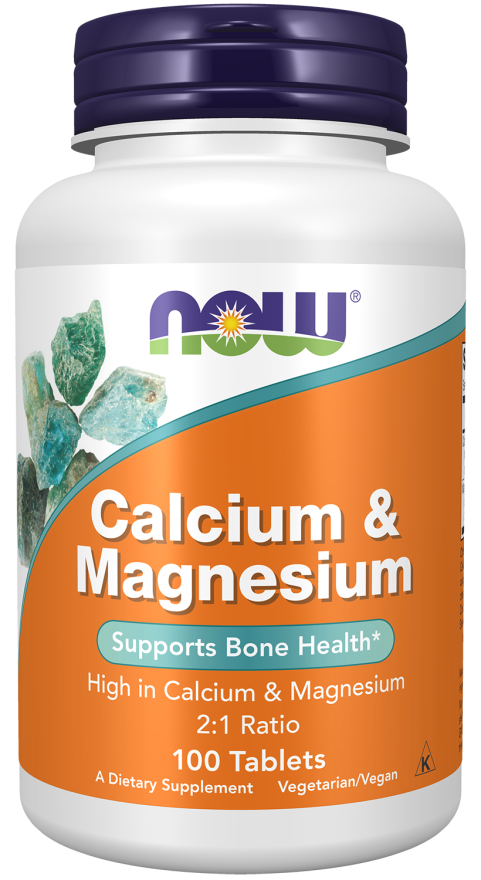 NOW Calcium & Magnesium 2:1 ratio supplement in white bottle