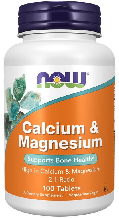 NOW Calcium & Magnesium 2:1 ratio supplement in white bottle