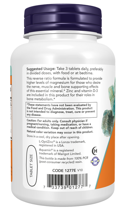NOW Magnesium & Calcium dietary supplement bottle with 100 tablets