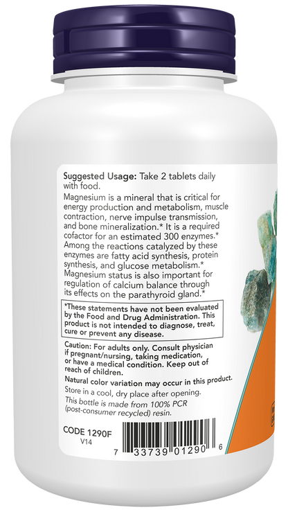 NOW Magnesium Citrate 200 mg dietary supplement bottle with 250 tablets