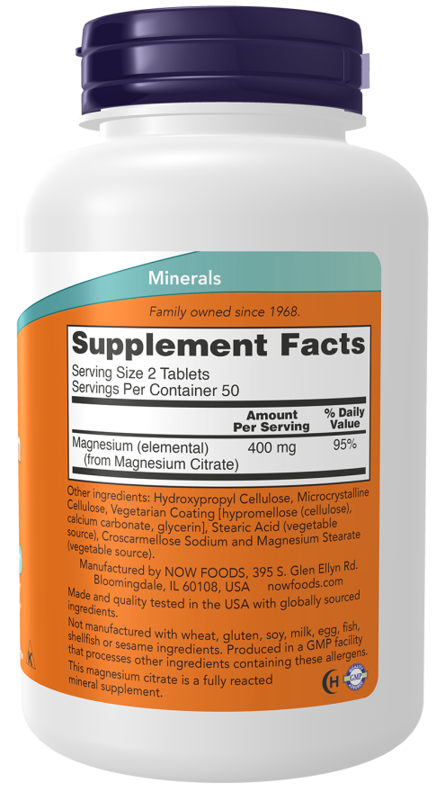 NOW Foods Magnesium Citrate 200 mg tablets for nervous system support