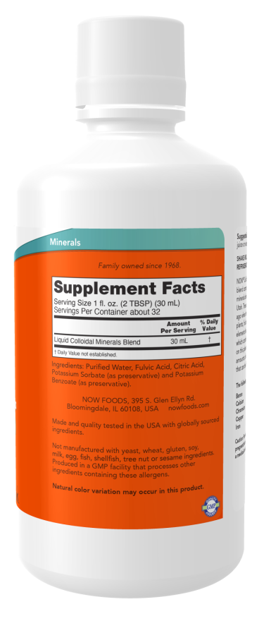 NOW Colloidal Minerals fulvic acid trace minerals liquid supplement, 32 fl oz