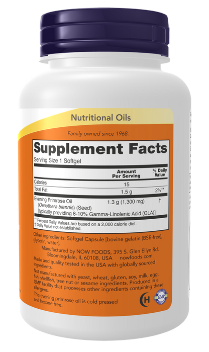 NOW Super Primrose 1300 mg Evening Primrose Oil supplement bottle