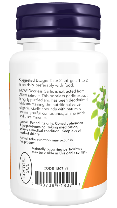 NOW Foods Odorless Garlic softgels made from whole clove garlic