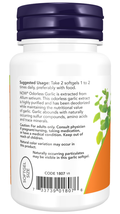 NOW Foods Odorless Garlic softgels made from whole clove garlic