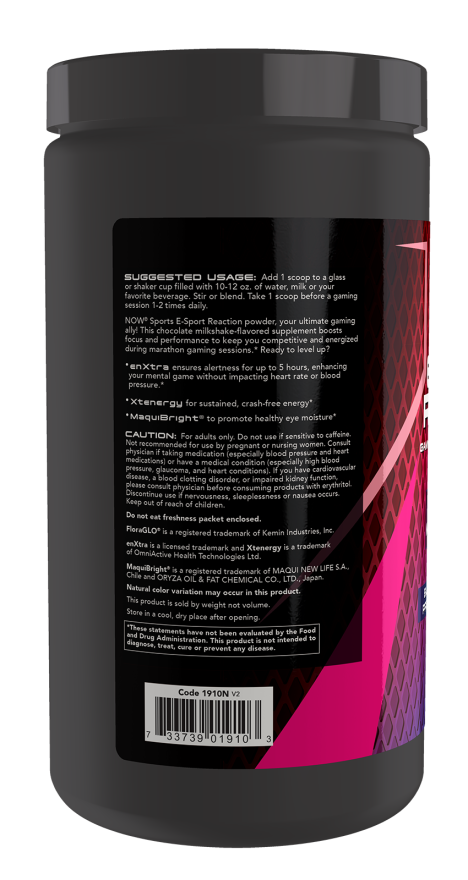 NOW Sports E-Sport Reaction Gaming Performance Powder, Chocolate Milkshake Flavor, Focus & Energy Support, 1 lb