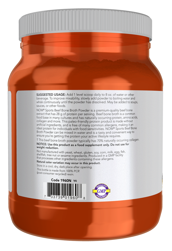 NOW Sports Beef Bone Broth Protein Powder with 28 g protein per serving