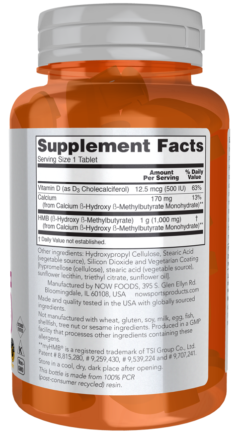 NOW Sports Double Strength HMB 1000 mg supplement bottle with 90 tablets