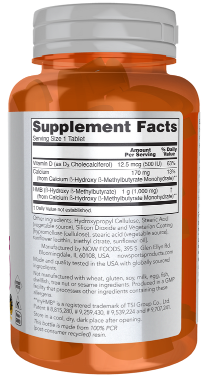 NOW Sports Double Strength HMB 1000 mg supplement bottle with 90 tablets