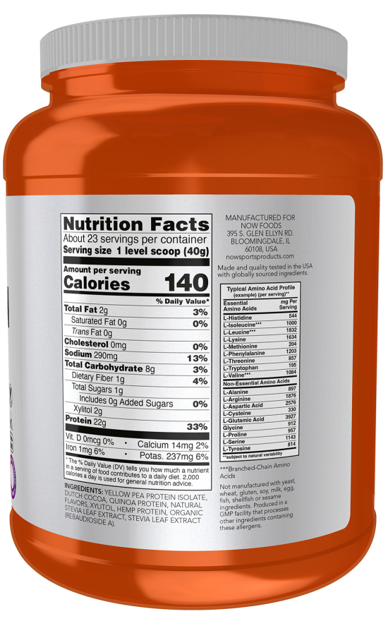 NOW Sports Plant Protein Complex chocolate mocha protein powder, 2 lb container