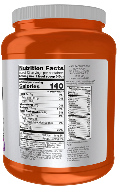 NOW Sports Plant Protein Complex chocolate mocha protein powder, 2 lb container