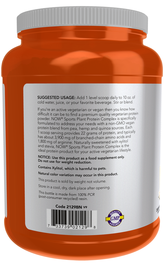 NOW Sports Plant Protein Complex – 22g Vegan Protein, Creamy Vanilla, 2 lbs