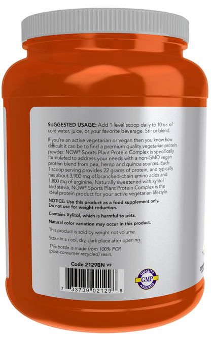 NOW Sports Plant Protein Complex – 22g Vegan Protein, Creamy Vanilla, 2 lbs
