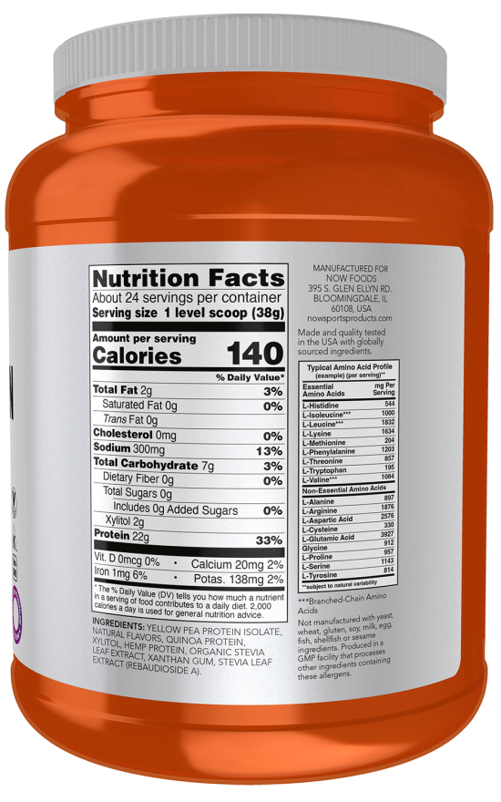 NOW Sports Plant Protein Complex – 22g Vegan Protein, Creamy Vanilla, 2 lbs