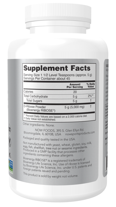 NOW D-Ribose Powder 5000 mg dietary supplement for ATP production support