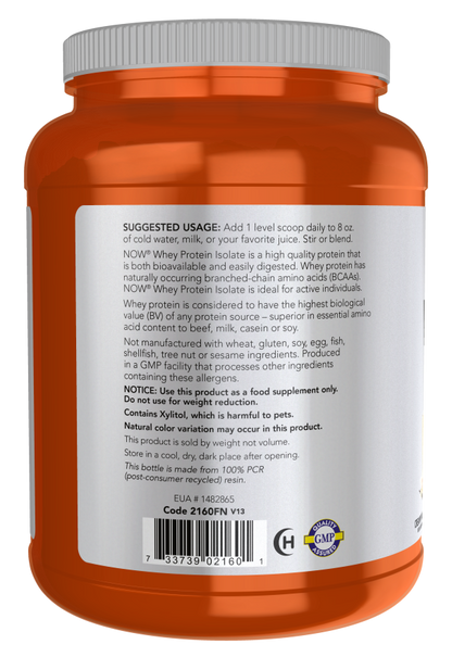 NOW Whey Protein Isolate powder with 25 g protein per serving