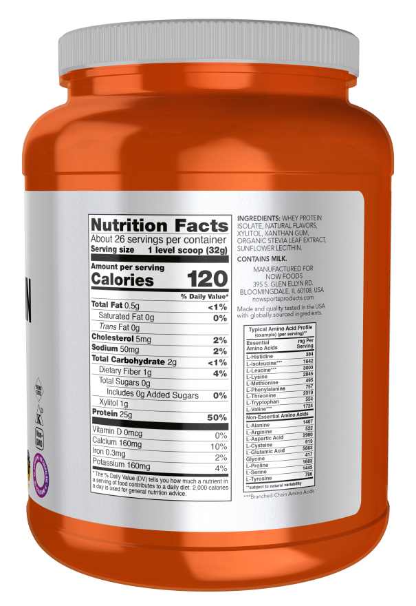 NOW Sports Whey Protein Isolate creamy vanilla protein powder, 1.8 lb container