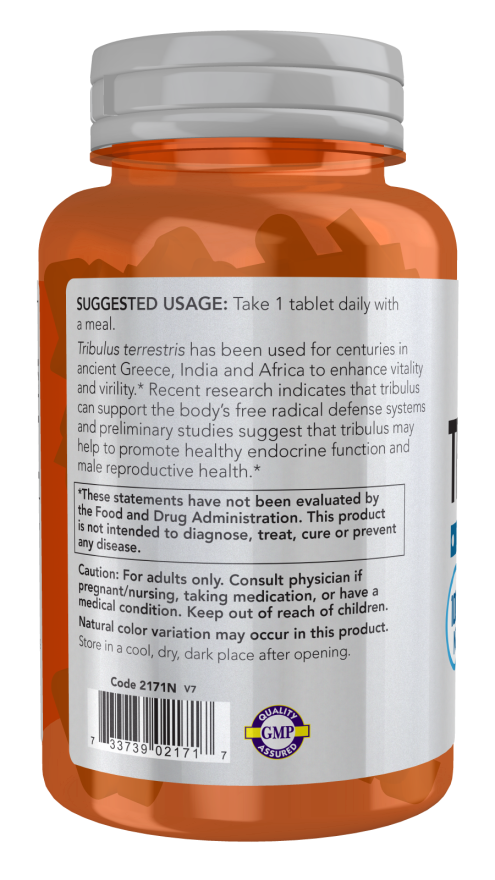 NOW Sports Tribulus 1000 mg supplement bottle with 180 tablets