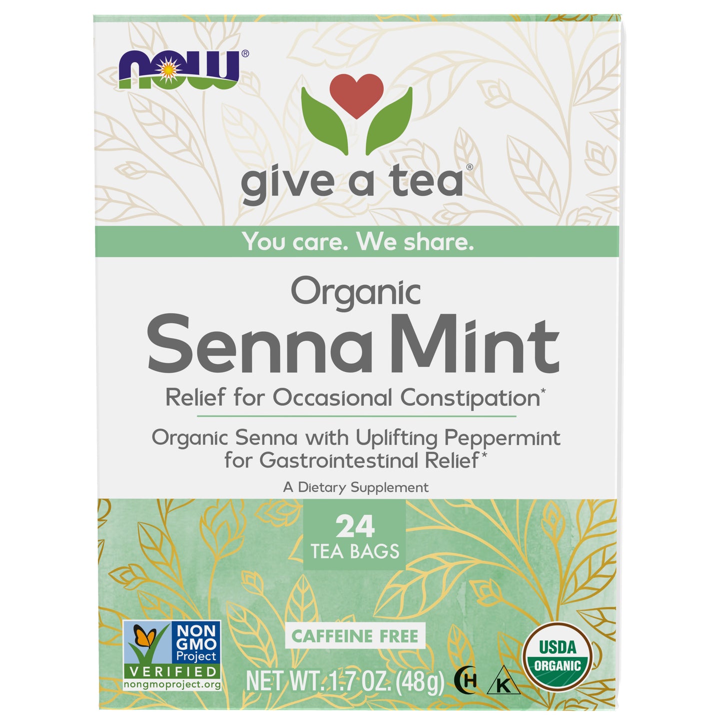 NOW Give a Tea, Organic Senna Mint Tea, 24 Tea Bags