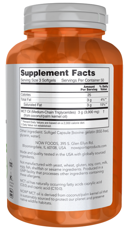 NOW Sports MCT Oil 1000 mg softgels with keto-friendly label