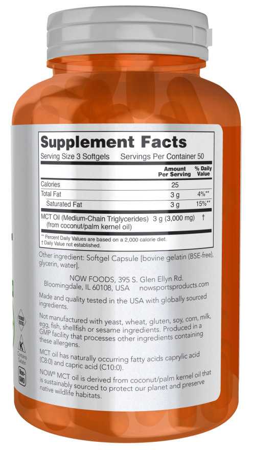 NOW Sports MCT Oil 1000 mg softgels with keto-friendly label