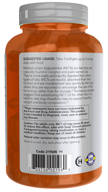 NOW Sports MCT Oil 1000 mg weight management supplement bottle