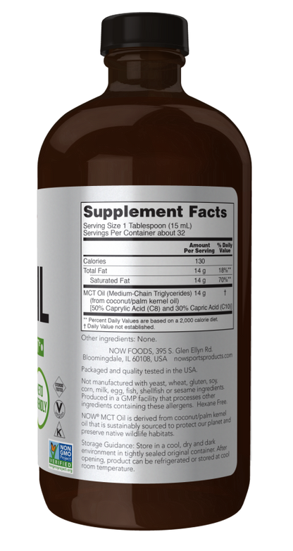 NOW Sports MCT Oil pure unflavored supplement for keto-friendly nutrition