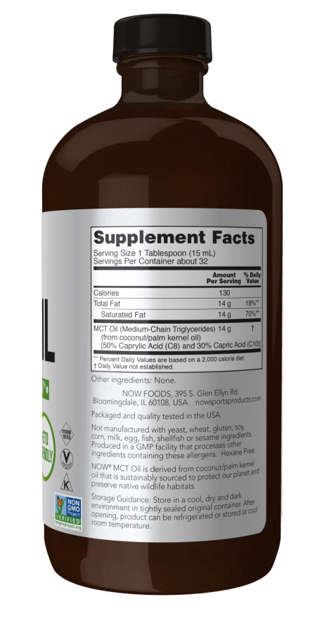 NOW Sports MCT Oil pure unflavored supplement for keto-friendly nutrition