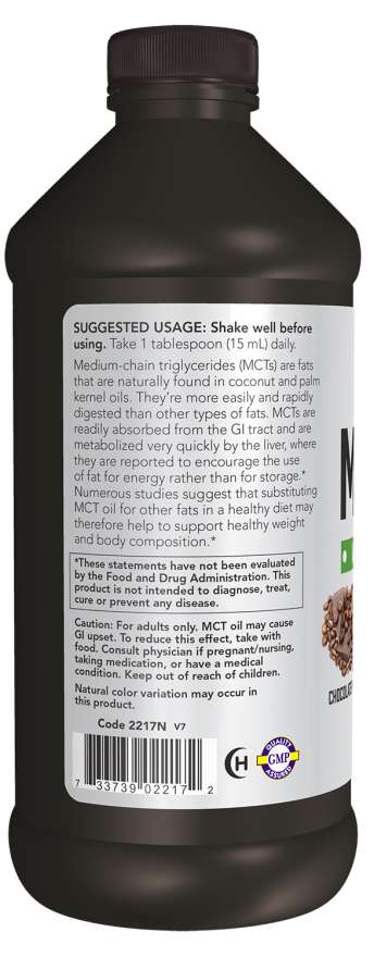 NOW MCT Oil 473 mL bottle with thermogenic support label