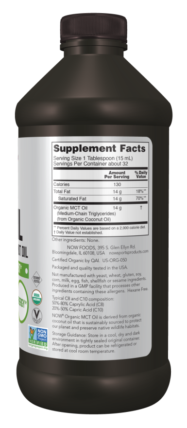 NOW Organic MCT Oil liquid supplement for weight management support