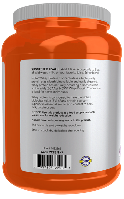 NOW Sports Whey Protein Concentrate dietary supplement with BCAAs