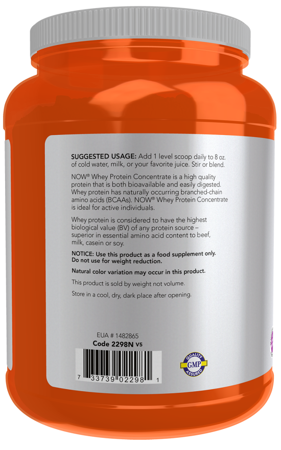 NOW Sports Whey Protein Concentrate unflavored protein powder, 1.5 lb container