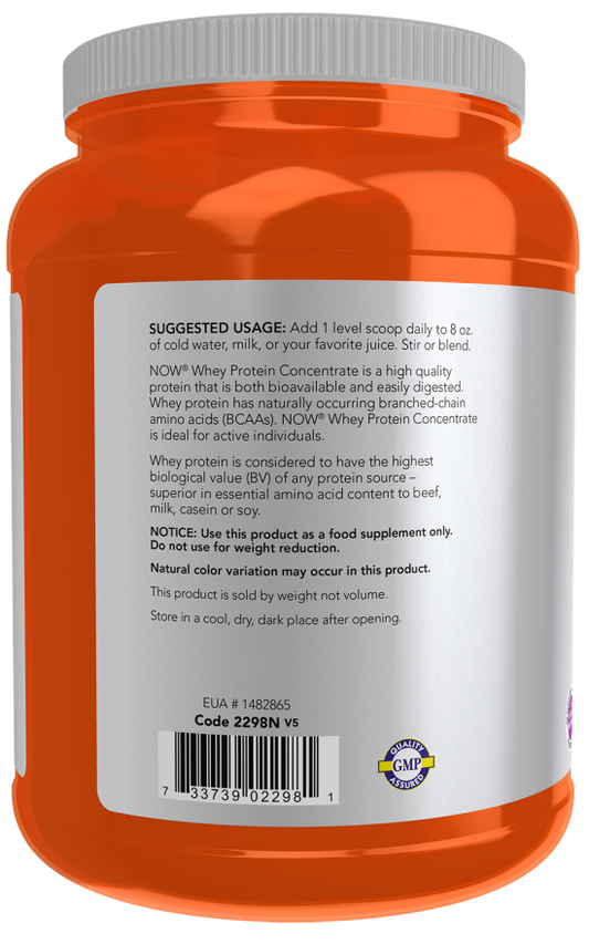 NOW Sports Whey Protein Concentrate unflavored protein powder, 1.5 lb container