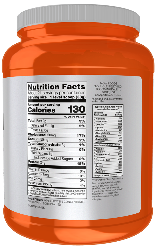NOW Sports Whey Protein Concentrate unflavored protein powder, 5 lb container