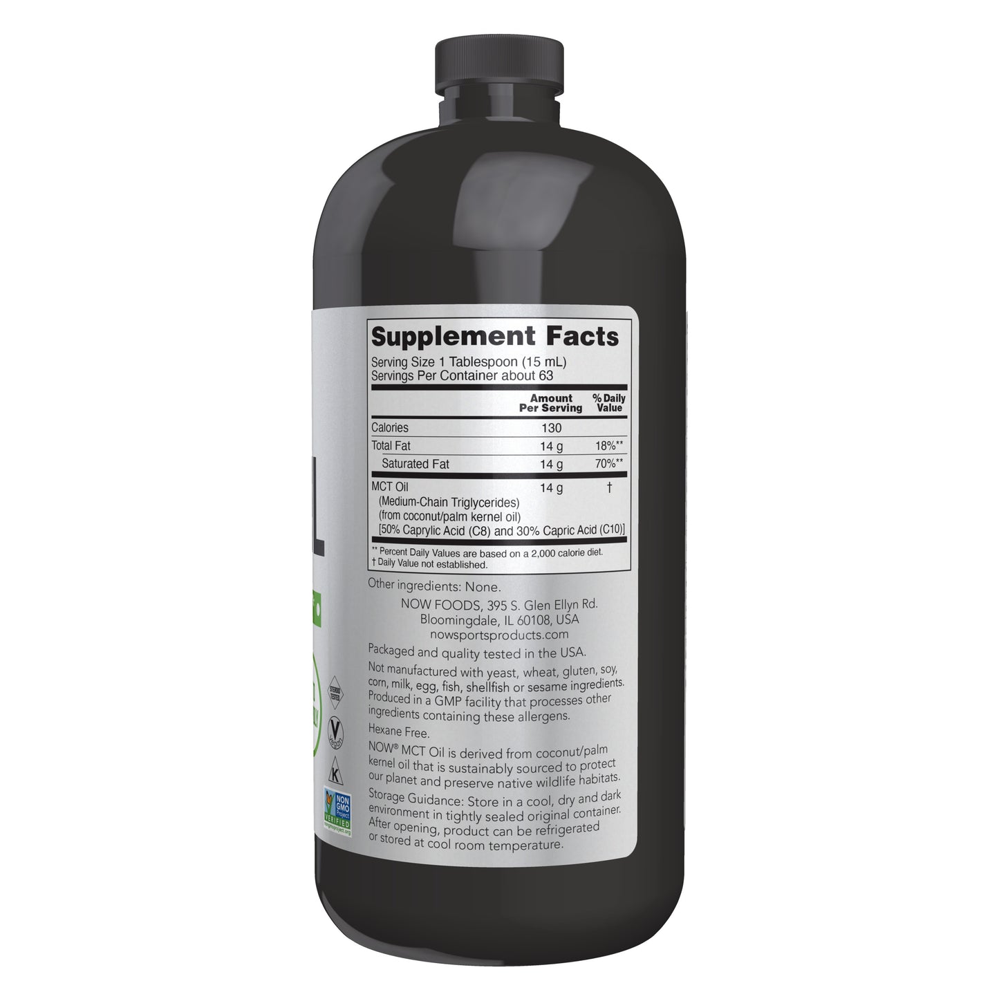 NOW Sports MCT Oil weight management supplement with pure unflavored label