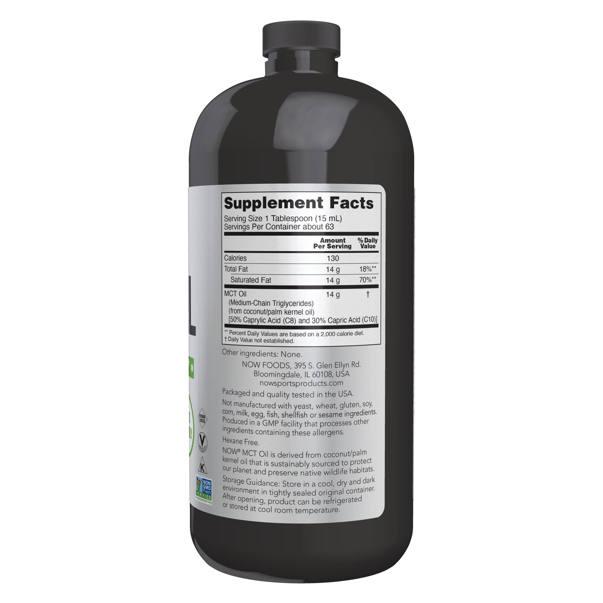 NOW Sports MCT Oil weight management supplement with pure unflavored label