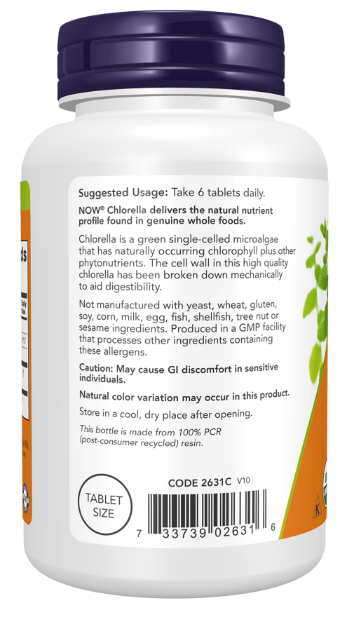 NOW Organic Chlorella 500 mg, 200 Tablets