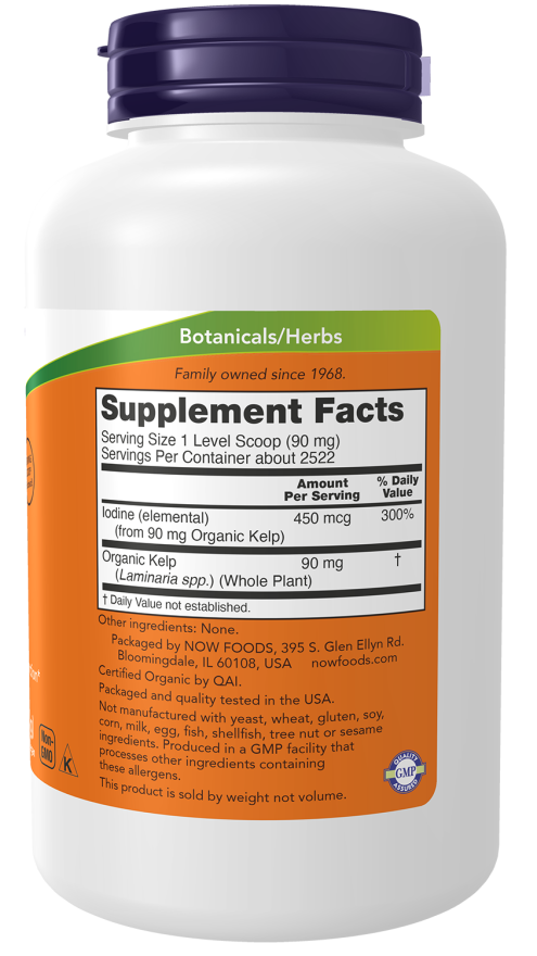 NOW Foods Organic Kelp pure powder supplement for thyroid support