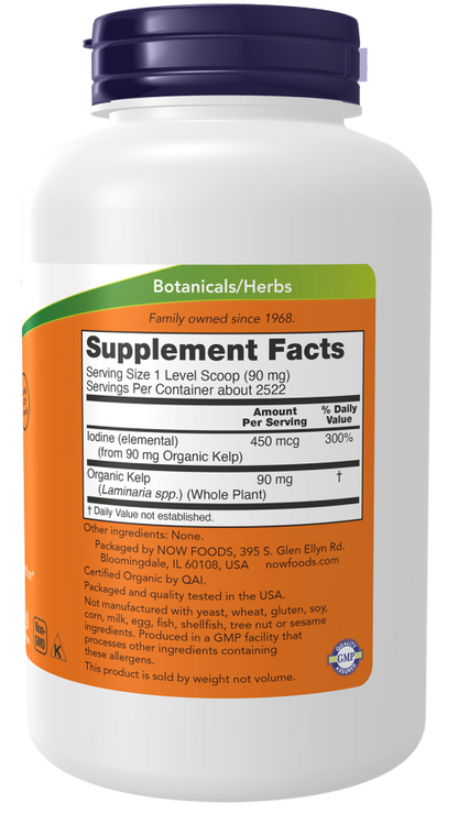 NOW Foods Organic Kelp pure powder supplement for thyroid support