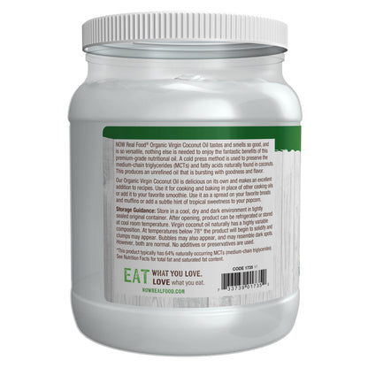 NOW Organic Virgin Coconut Oil cold pressed and unrefined
