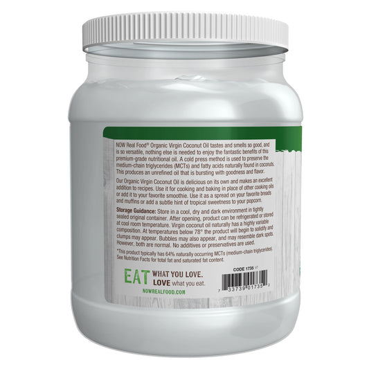 NOW Organic Virgin Coconut Oil cold pressed and unrefined
