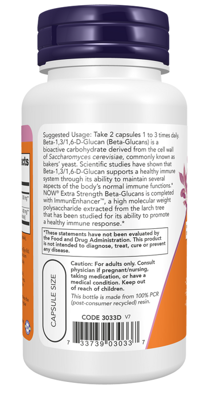 NOW Foods Extra Strength Beta-Glucans 250 mg with ImmunEnhancer – 60 Veg Capsules